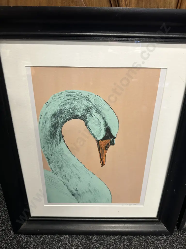 Pair Of Black Framed Swan Prints Signed 2013 Image 1++