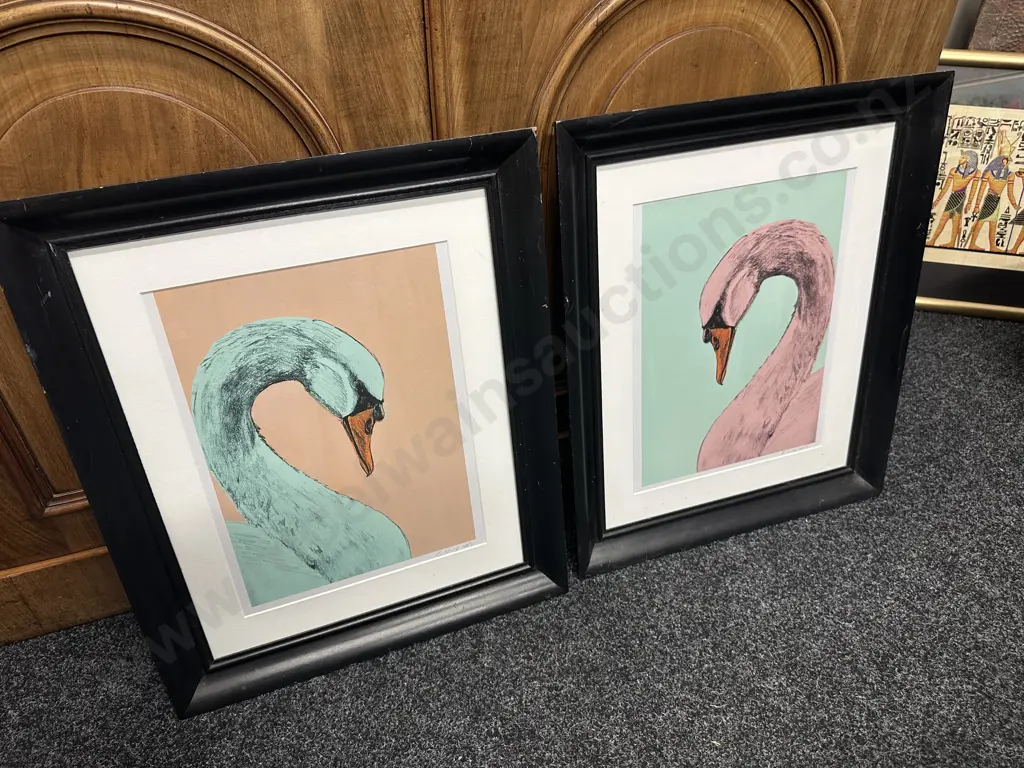 Pair Of Black Framed Swan Prints Signed 2013 Image 1++