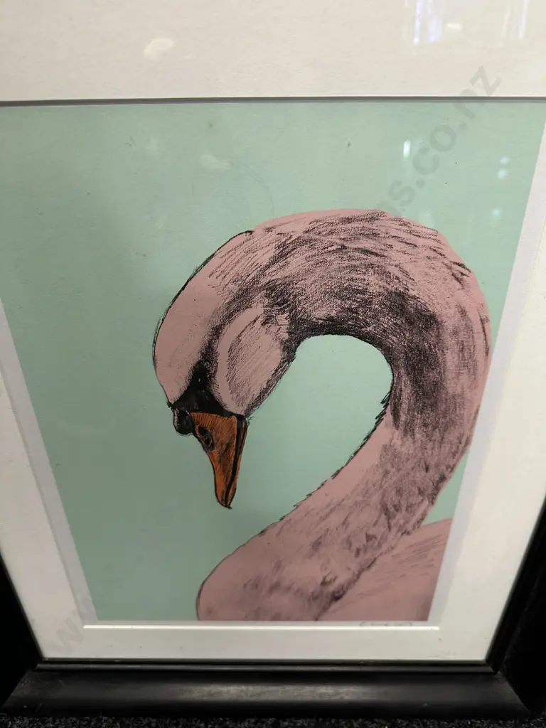 Pair Of Black Framed Swan Prints Signed 2013 Image 1++