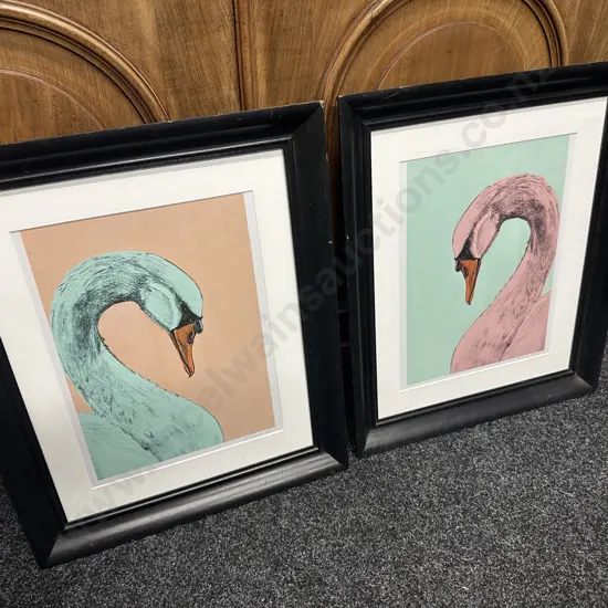 Pair Of Black Framed Swan Prints Signed 2013