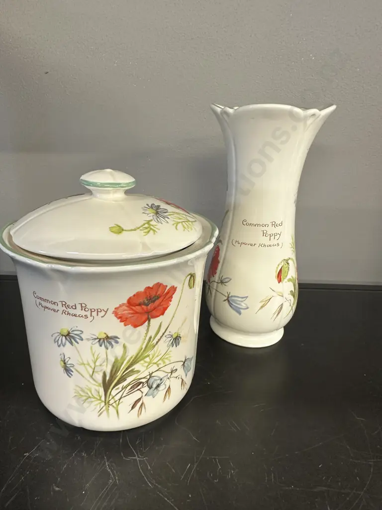 Country Diary Collection by Royal Winton Red Poppy 17cm Vase & Lidded Canister 1977 Richard Webb & Webb & Bower Image 1++