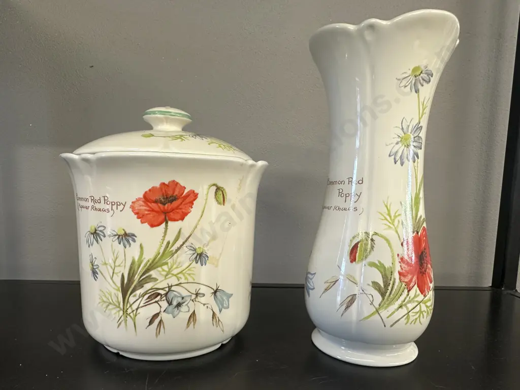 Country Diary Collection by Royal Winton Red Poppy 17cm Vase & Lidded Canister 1977 Richard Webb & Webb & Bower Image 1++