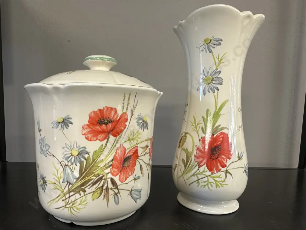 Country Diary Collection by Royal Winton Red Poppy 17cm Vase & Lidded Canister 1977 Richard Webb & Webb & Bower Image 1++