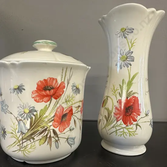Country Diary Collection by Royal Winton Red Poppy 17cm Vase & Lidded Canister 1977 Richard Webb & Webb & Bower
