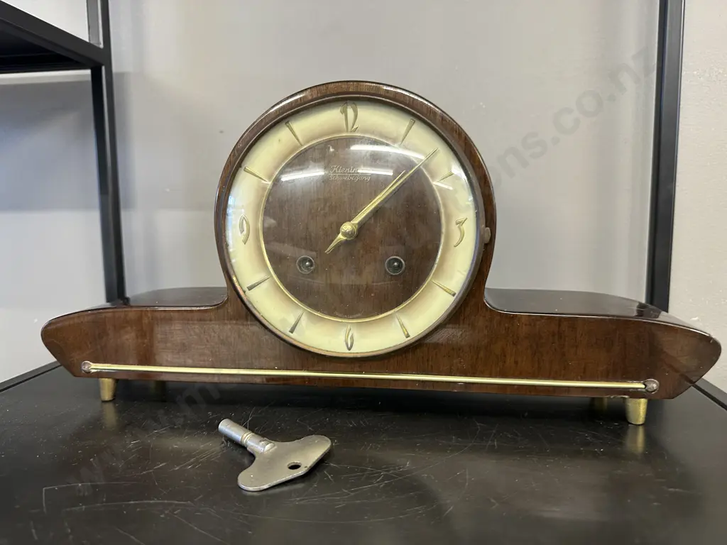 Art Deco German Mantle Clock 1950s Klieninges Schwebegang With Key, Clock Movement Stamped #3/68 Image 1++