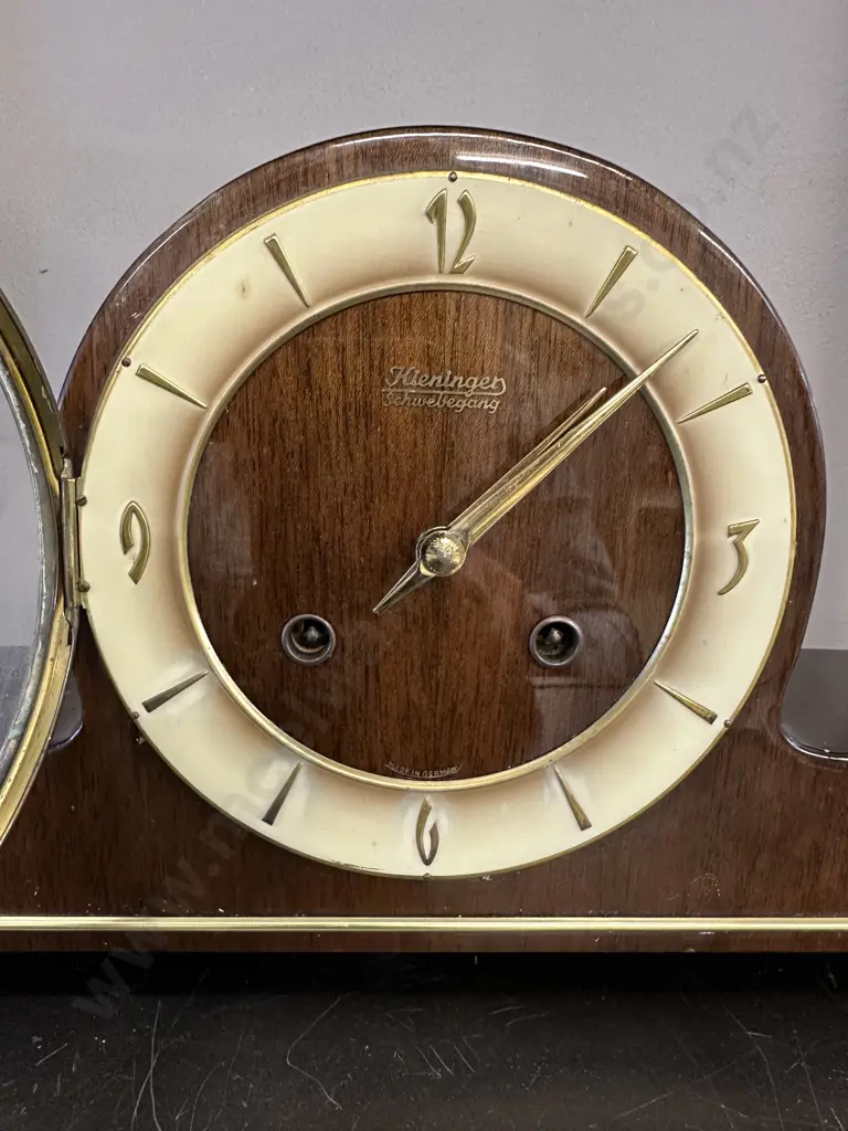 Art Deco German Mantle Clock 1950s Klieninges Schwebegang With Key, Clock Movement Stamped #3/68 Image 1++