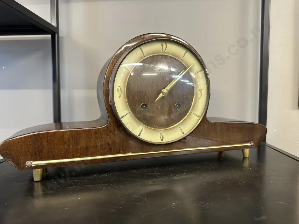 Art Deco German Mantle Clock 1950s Klieninges Schwebegang With Key, Clock Movement Stamped #3/68 Image 1++