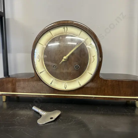 Art Deco German Mantle Clock 1950s Klieninges Schwebegang With Key, Clock Movement Stamped #3/68