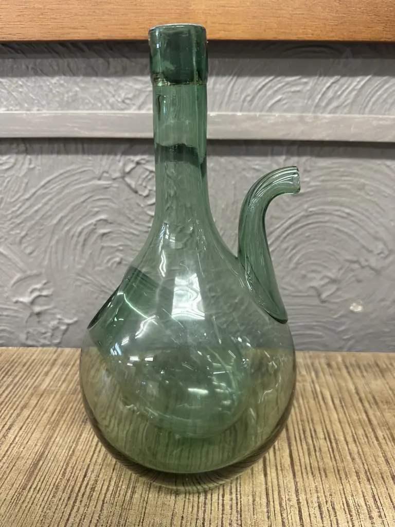 Vintage Hand Blown Green Glass Wine Decanter With Ice Chamber H33cm. Image 1++