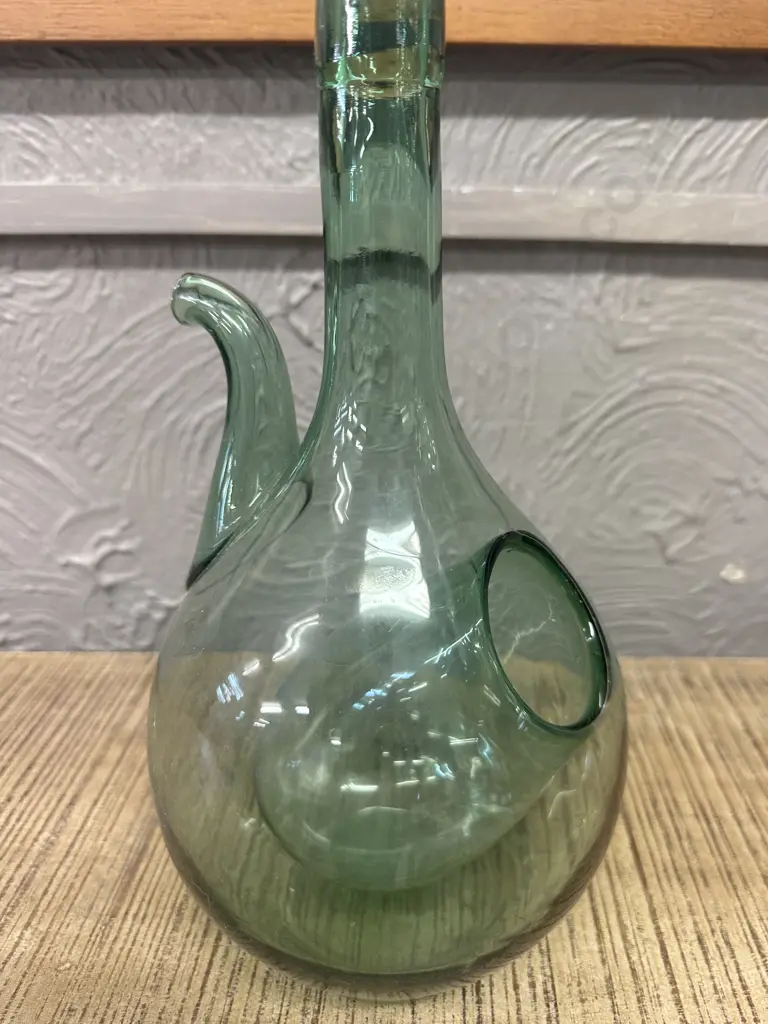 Vintage Hand Blown Green Glass Wine Decanter With Ice Chamber H33cm. Image 1++
