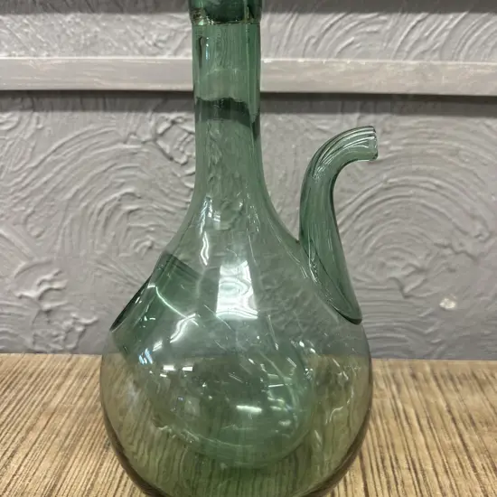 Vintage Hand Blown Green Glass Wine Decanter With Ice Chamber H33cm.