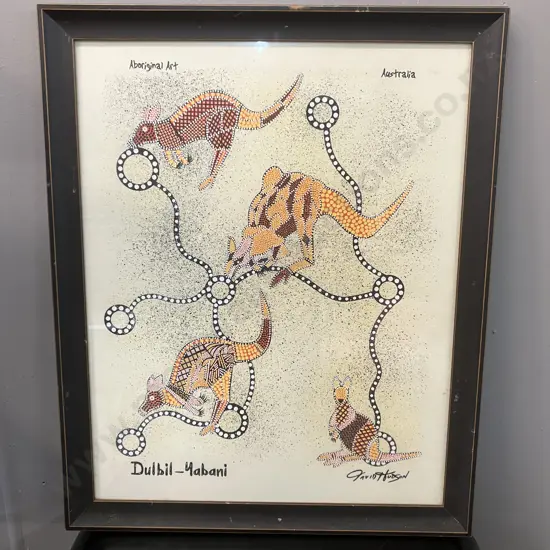 "Dulbil-Yabani" by David Hudson - Aboriginal Screen Print On Canvas. 55 x 45cm