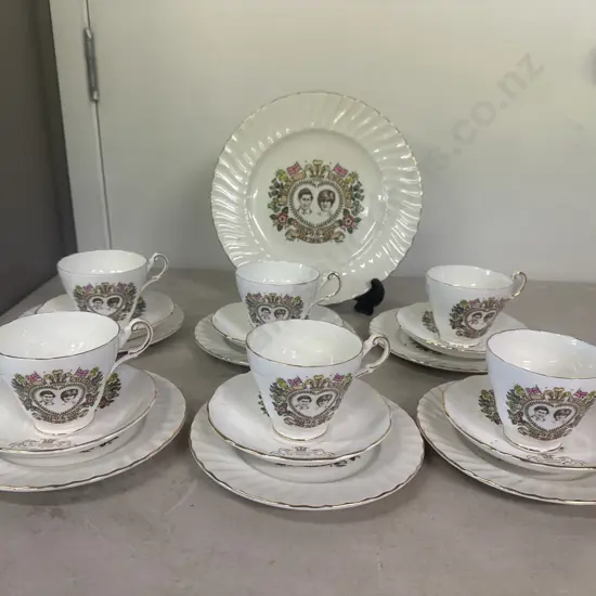 Regency English Bone China Charles & Diana Commemorative Tea Set - 6 x Trios & Cake Plate