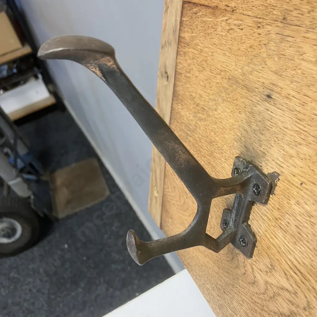 Recycled Oak Bevelled Mirror Coat Hanger With Pair of Copper Coat Hooks. H34 W116 D13.5cm Image 1++