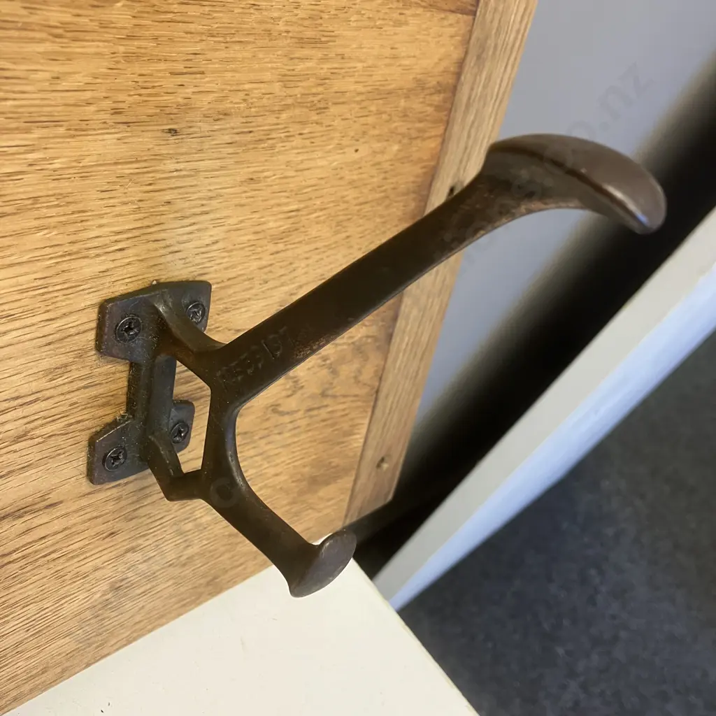 Recycled Oak Bevelled Mirror Coat Hanger With Pair of Copper Coat Hooks. H34 W116 D13.5cm Image 1++