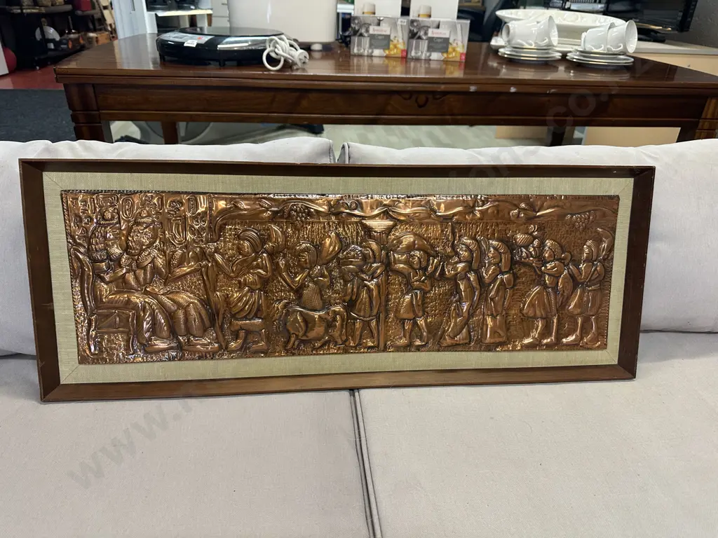 Vintage Framed Repousse Copper Persian Scene Artwork H33,W87.5cm. Image 1++