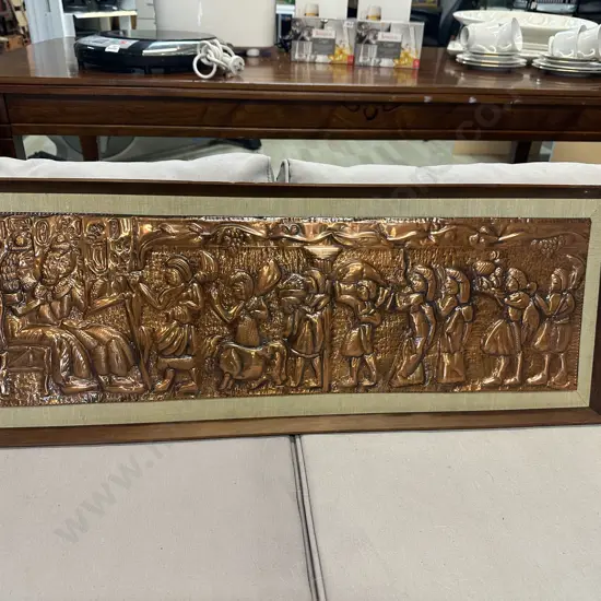 Vintage Framed Repousse Copper Persian Scene Artwork H33,W87.5cm.