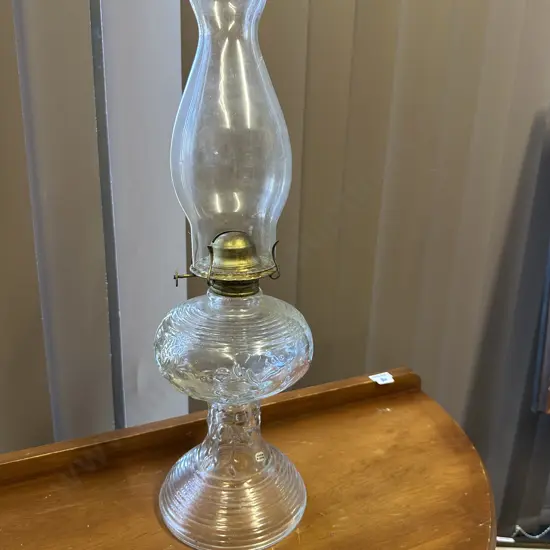 Vintage Clear Pressed Glass Hurricane Oil lamp Made In Mexico H47cmo