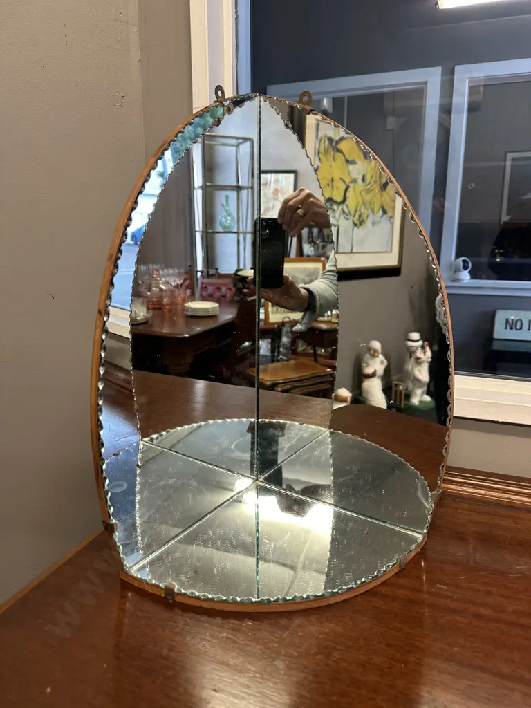 Retro Mirror Pie Crust Edge With Shelf H45,W52cm. Image 1++