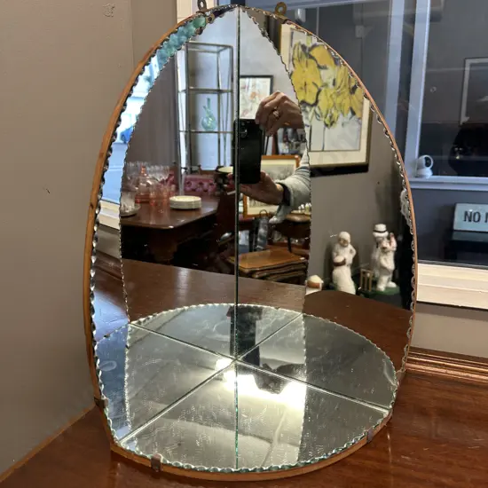 Retro Mirror Pie Crust Edge With Shelf H45,W52cm.