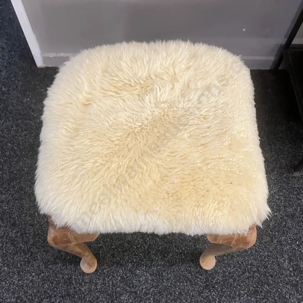 Bedroom Stool With Sheepskin Top Image 1++