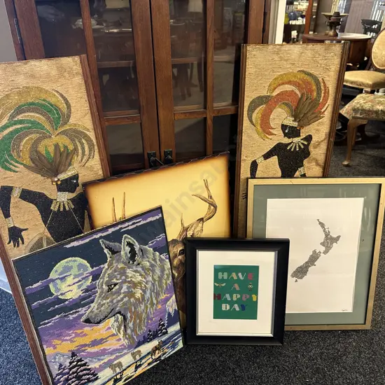 Selection Of Vintage Artwork Including Tapestry
