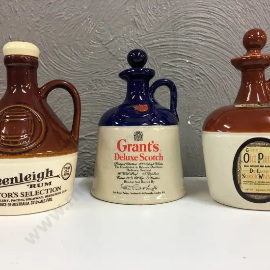 Selection Of Whiskey & Rum Stoneware Bottles Including Grand Old Parr, Grants & Beenleigh Rum