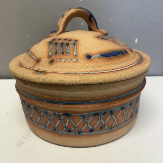 Large Terrocotta Lidded Casserole Dish Mexican Themed