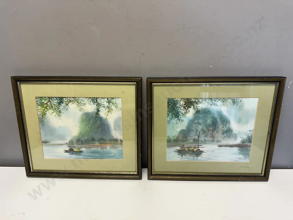 Pair Of Vintage Oriental Artwork Signed H30,W36cm. Image 1++
