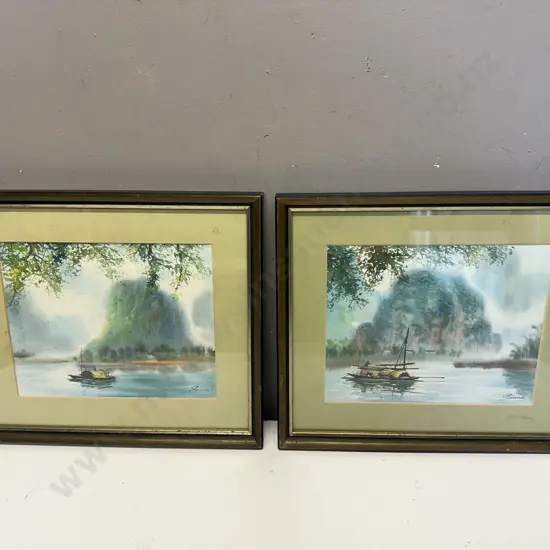 Pair Of Vintage Oriental Artwork Signed H30,W36cm.