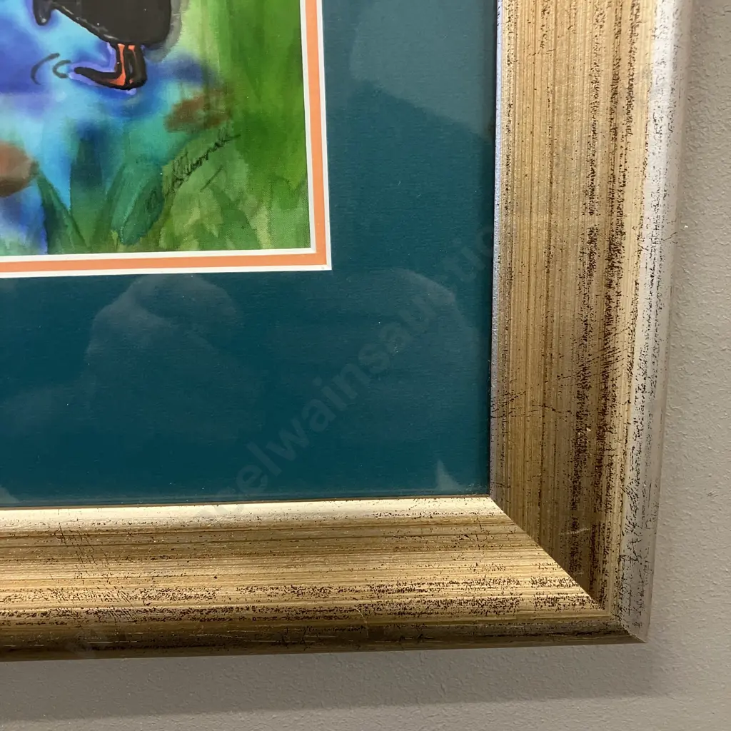 "Pukekos" By Marolyn Turner - Dye On Silk, Framed. 48 x 38cm Image 1++