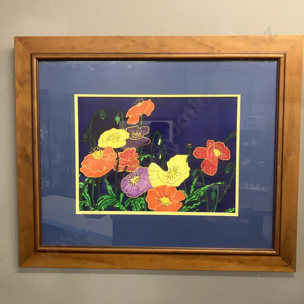"Poppies" By Marolyn Turner - Dye On Silk, Framed. 60 x 50cm Image 1++