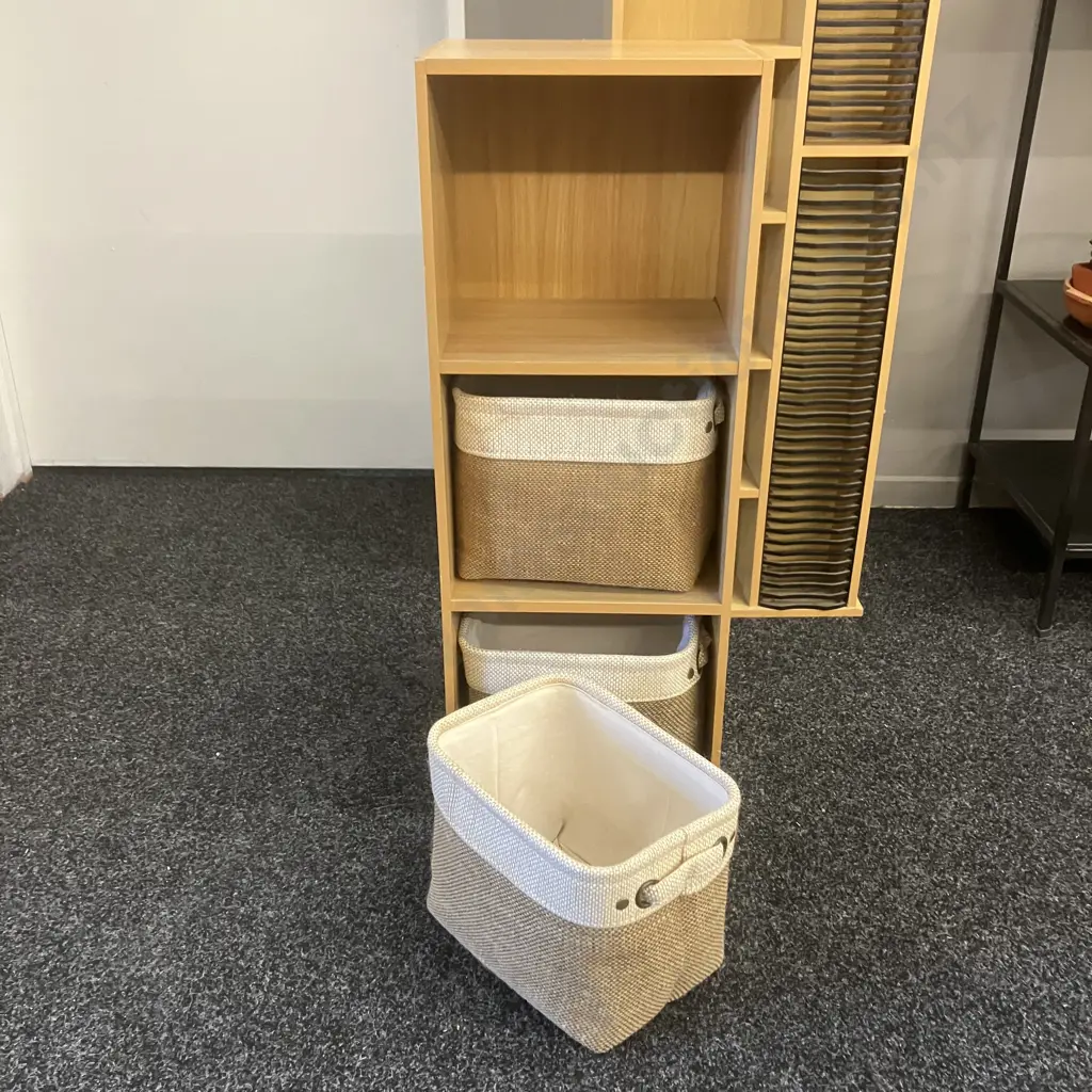 Wood Effect 3 Tier Shelf With Basket Storage. H80 W30 D24cm & CD/DVD Storage Rack. H115.5 W40 D15cm Image 1++