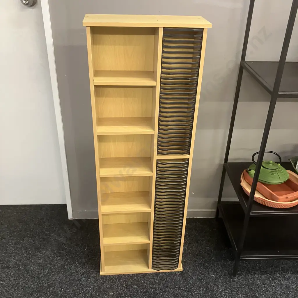 Wood Effect 3 Tier Shelf With Basket Storage. H80 W30 D24cm & CD/DVD Storage Rack. H115.5 W40 D15cm Image 1++