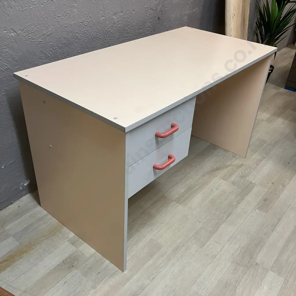 Apricot & Grey Toned 2 Drawer Desk. H72 W120 D60cm. Includes A Black Document Tray Image 1++