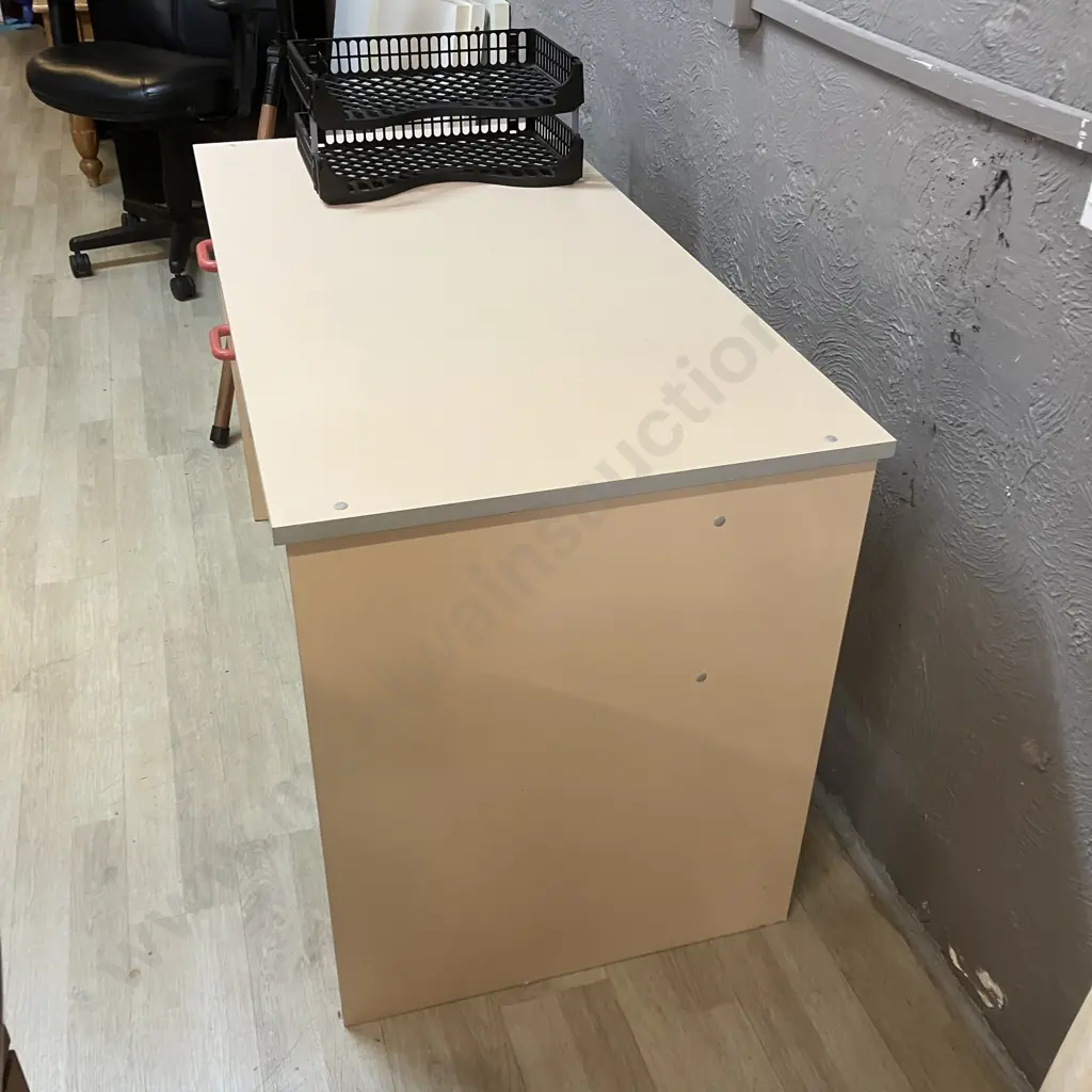 Apricot & Grey Toned 2 Drawer Desk. H72 W120 D60cm. Includes A Black Document Tray Image 1++