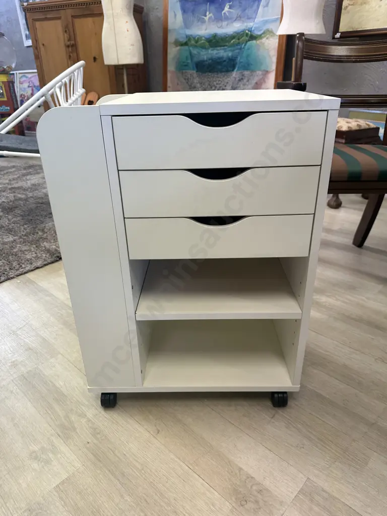 Cream Modular Cube Three Drawers, Shelve & Mesh Storage H67,W51,D38cm. Image 1++