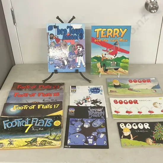 Bro Town Annual 2, Footrot Flats #7, 17, 18, 21, Bogor Books, Terry & The Last Moa Etc
