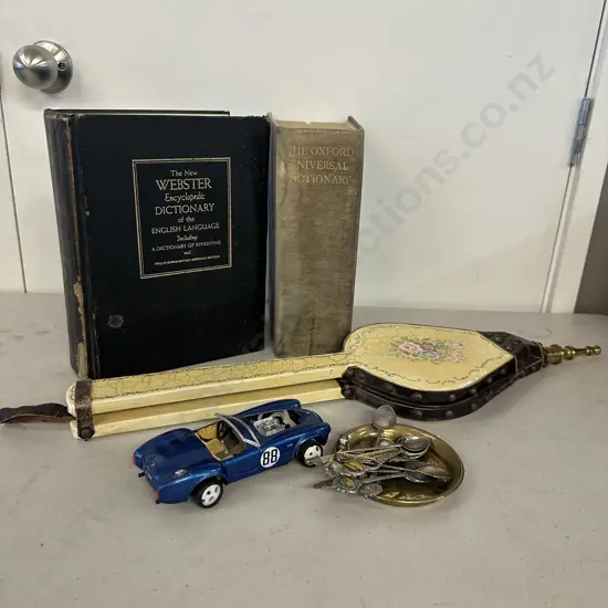 Selection Of Vintage Items Including Bellows, Model Car, The New Webster Encylopedica Dictionary Etc