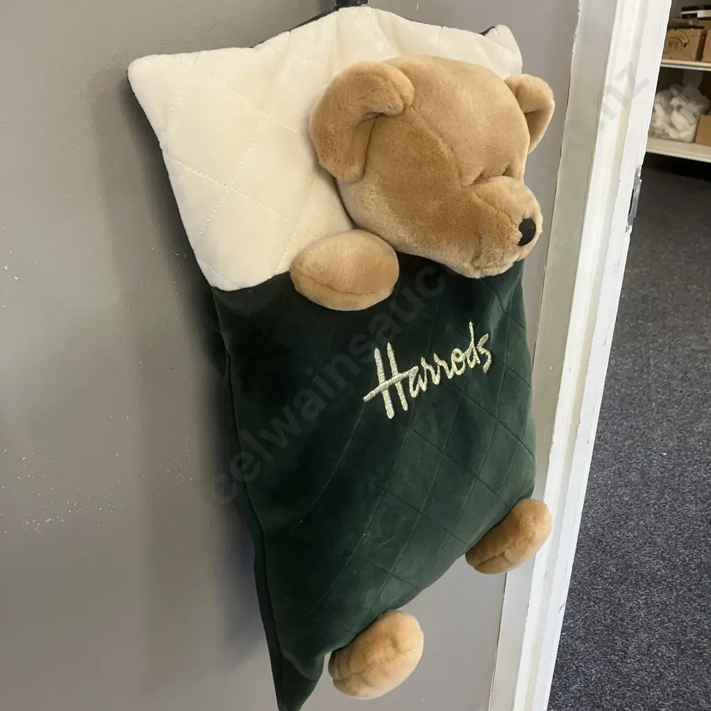 Harrods Plush Teddy Bear Pyjama Case - Green & Gold Image 1++