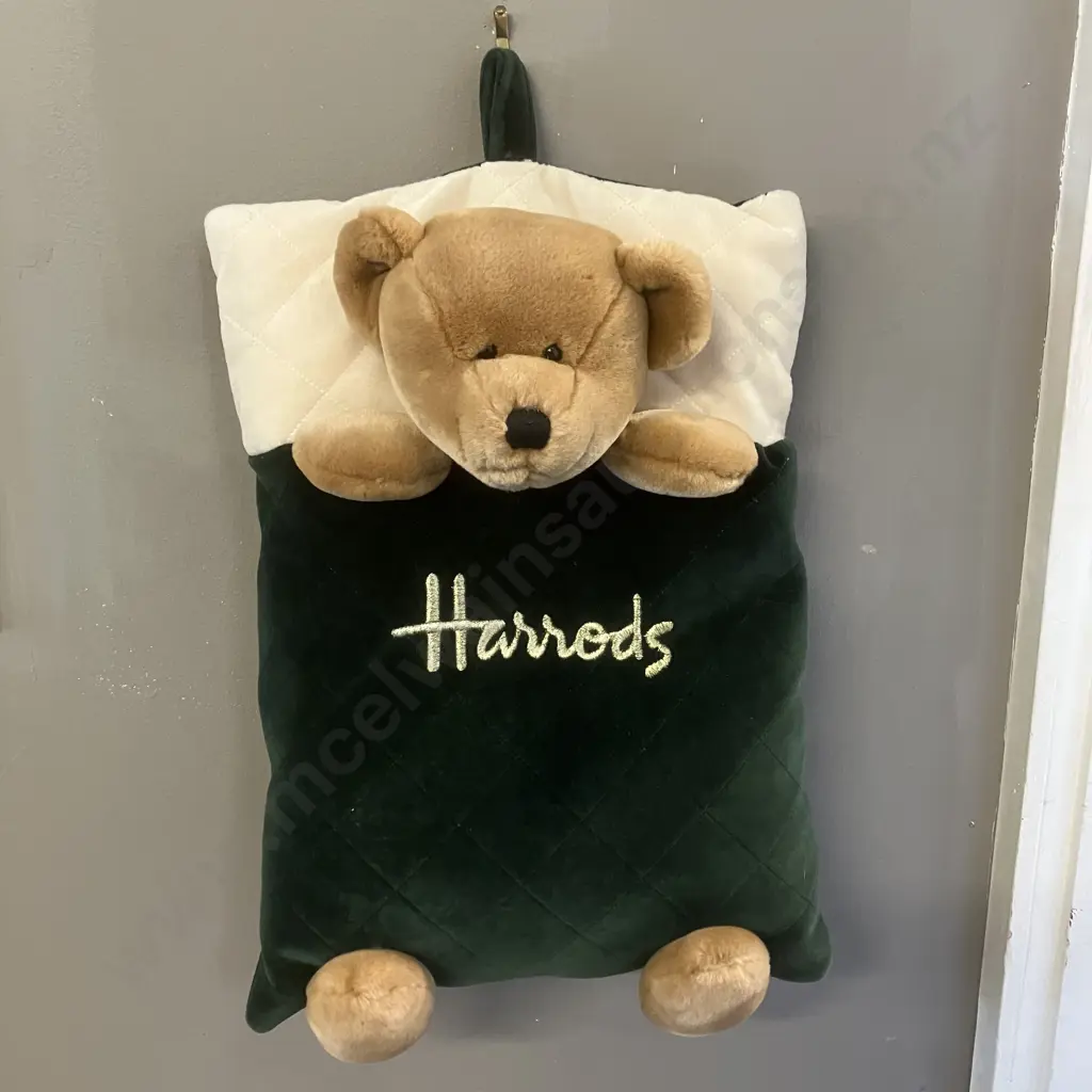 Harrods Plush Teddy Bear Pyjama Case - Green & Gold Image 1++