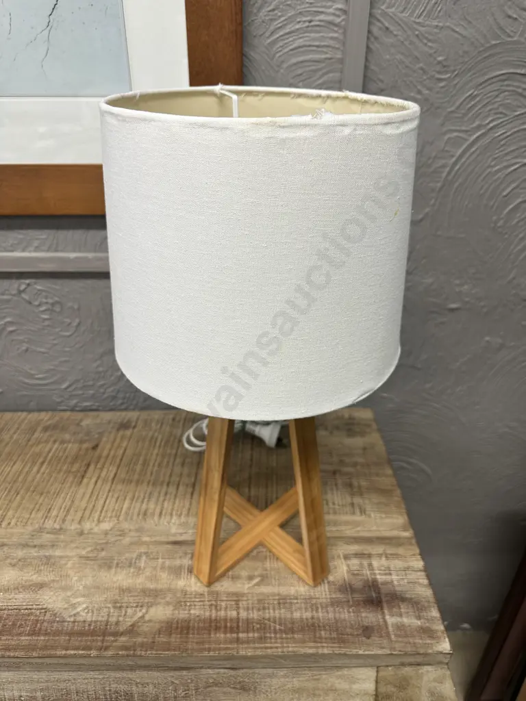 Home & Co Table Lamp Wooden Base And Cream Shade (af) H51cm. Image 1++