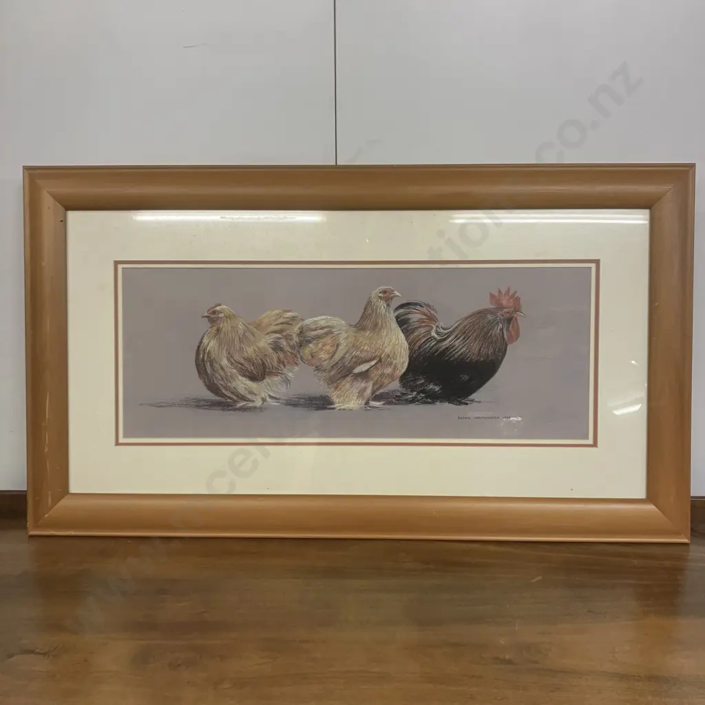 Susan Worthington 1996 Framed Bantam Print In Rimu Frame. 48 x 86cm Image 1++