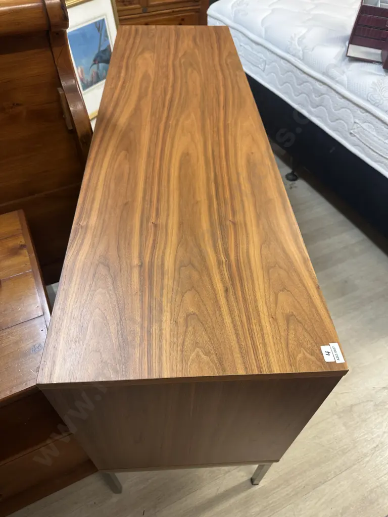 Mid Century Look Wood Effect Sideboard, Self Opening Drawers & Door, Polished Legs. H75 W140 D42cm Image 1++