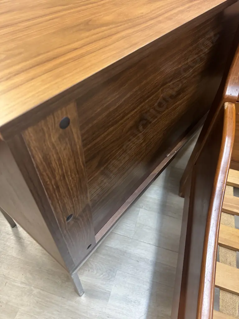 Mid Century Look Wood Effect Sideboard, Self Opening Drawers & Door, Polished Legs. H75 W140 D42cm Image 1++