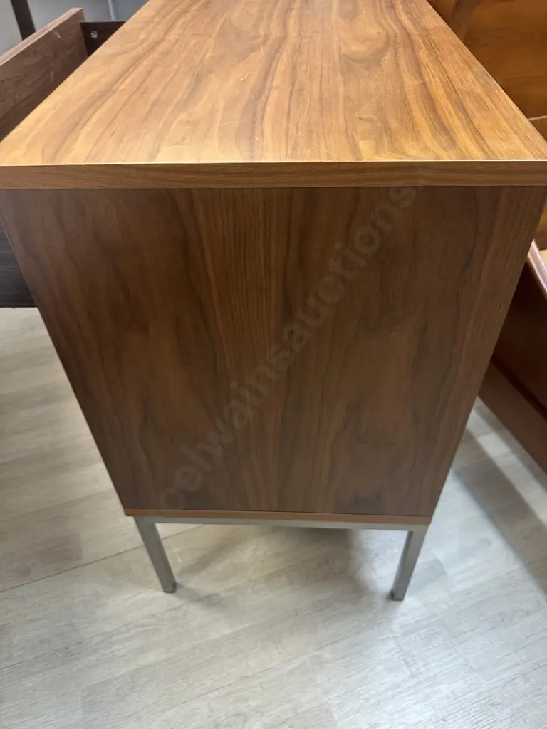 Mid Century Look Wood Effect Sideboard, Self Opening Drawers & Door, Polished Legs. H75 W140 D42cm Image 1++