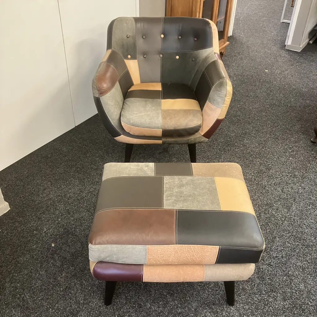 Retro Patchwork Armchair With Footstool Image 1++