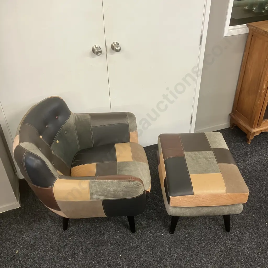 Retro Patchwork Armchair With Footstool Image 1++