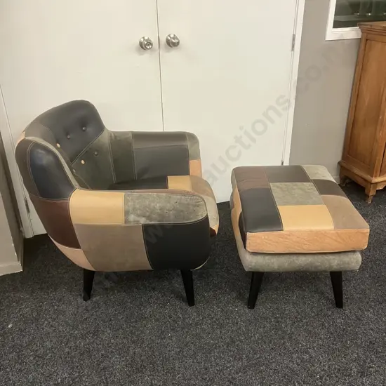 Retro Patchwork Armchair With Footstool