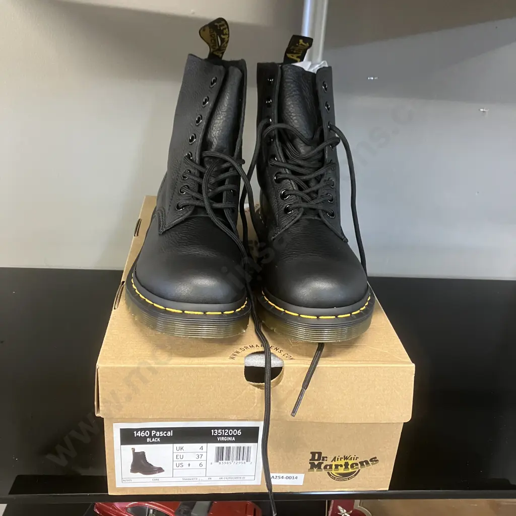 Dr Martens 1460 Pascal Ladies 8-Eye Virginia Black Leather Boots. Size UK4 EU37 Image 1++